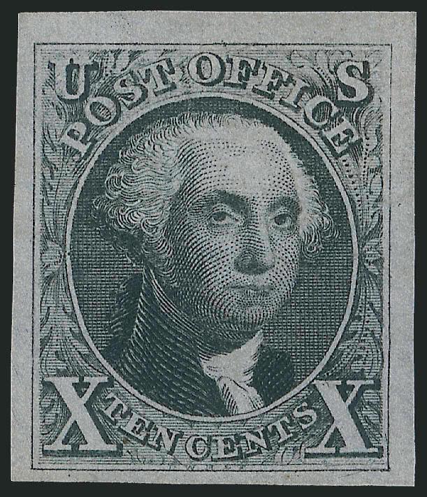 10c Black, Reproduction (4).> Without gum as issued, large to huge margins all around, bright shade and detailed impression, fresh and Extremely Fine, a superb stamp in every respect, P.S.E. encapsulated
(XF-Superb 95 SMQ $1,900.00), only three have