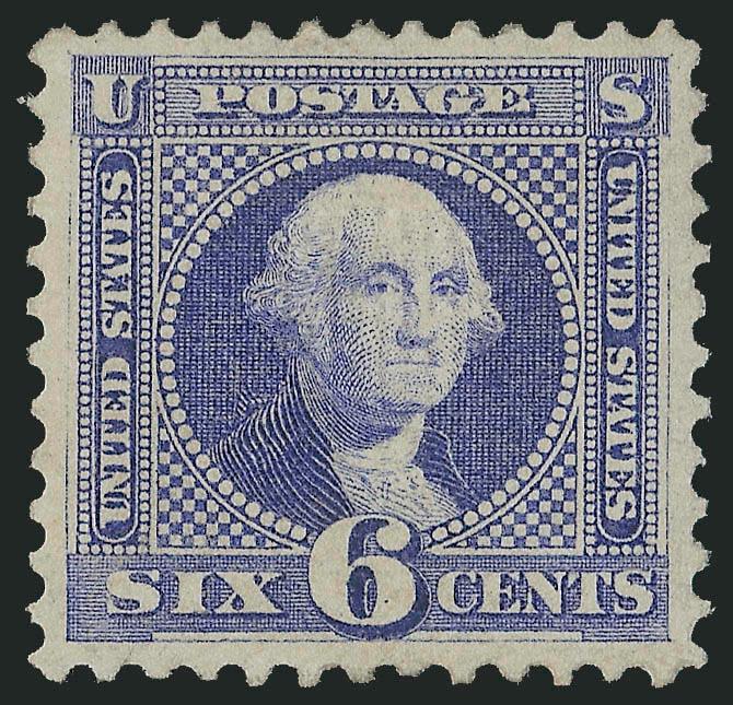 6c Ultramarine (115).>  Original gum, lightly hinged, rich color on bright paper, well-defined grill, unusually choice centering with well-balanced margins<><>^EXTREMELY FINE GEM. A SUPERB ORIGINAL-GUM EXAMPLE
OF THE 6-CENT 1869 PICTORIAL ISSUE, WH