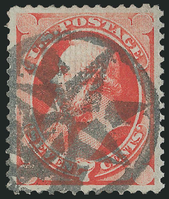 7c Vermilion, Grill (138).> I. Grill, brilliant color as fresh as the day it was printed, cancelled by bold strike of <New York Foreign Mail Geometric,> perfectly centered with wide margins<><>^EXTREMELY FINE
GEM. A STUNNING USED EXAMPLE OF THE 7-C