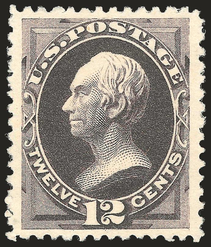 12c Blackish Purple, Special Printing (198).> Without gum as issued, detailed impression on fresh paper, beautiful centering<><>^EXTREMELY FINE EXAMPLE OF THE RARE 12-CENT 1880 AMERICAN BANK NOTE COMPANY
SPECIAL PRINTING. PROBABLY FEWER THAN 75 COP