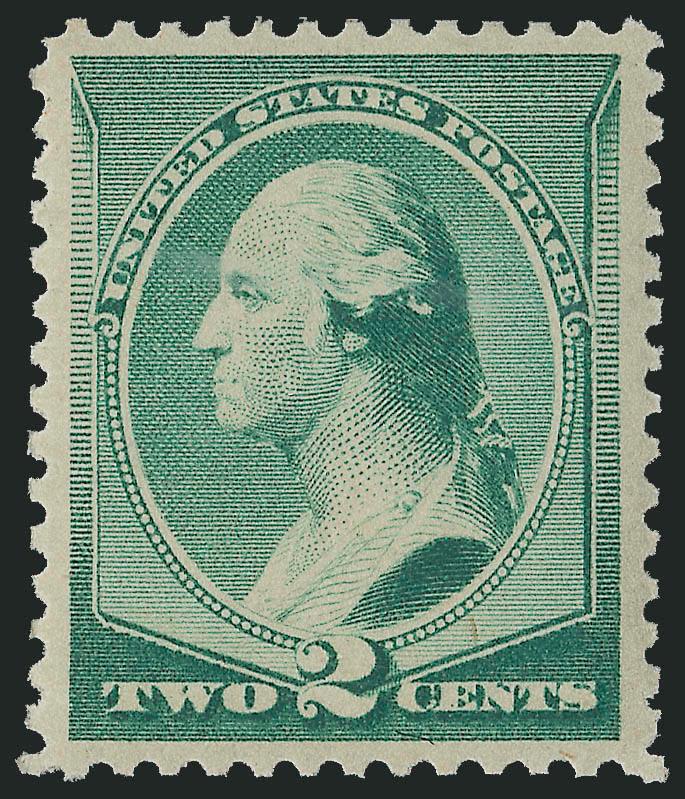 2c Green (213).> Mint N.H., radiant color, gorgeous centering with wide and balanced margins, Extremely Fine Gem, P.S.E. encapsulated (XF-Superb 95 SMQ $1,100.00), only one has graded higher to date and only
four others share this grade