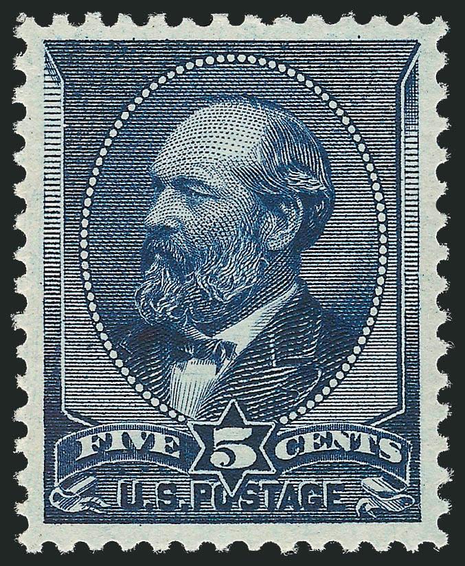 5c Indigo (216).> Mint N.H., intense shade and impression nicely contrasted by bright paper, beautiful centering with wide margins all around<><>^EXTREMELY FINE GEM. A MAGNIFICENT MINT NEVER-HINGED EXAMPLE OF
THE 1888 5-CENT AMERICAN BANK NOTE COMP