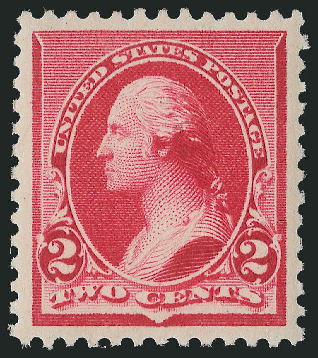 2c Carmine (220).> Mint N.H., brilliant color, perfectly centered with huge margins, long and full perforations all around<><>^EXTREMELY FINE GEM. A GORGEOUS EXAMPLE OF THE 2-CENT 1890 ISSUE, GRADED SUPERB 98
BY P.S.E.^<><>P.S.E. encapsulated (Su