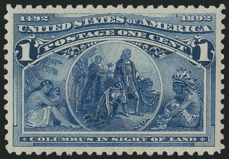 1c Columbian (230).> Mint N.H., perfect centering with rich vibrant color, detailed impression, Extremely Fine Gem, P.S.E. encapsulated (Superb 98 SMQ $1,200.00), only four have graded higher