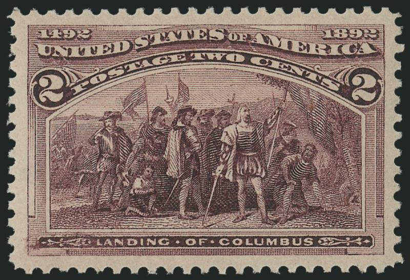 2c Columbian, Broken Hat (231 var.).> Mint N.H., beautiful rich shade, choice centering with Jumbo margins, clear impression, Extremely Fine Gem, P.S.E. encapsulated (XF-Superb 95 Jumbo SMQ $285.00 as 95,
$1,250.00 as 98), this is the highest graded