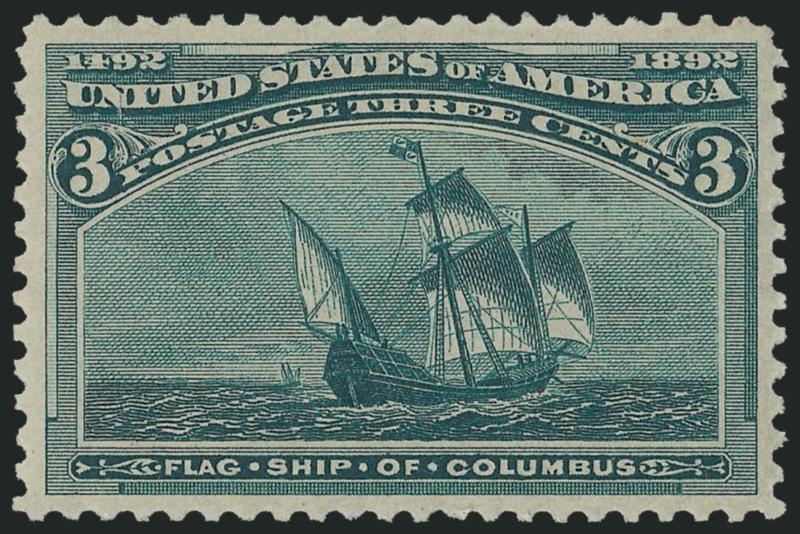 3c Columbian (232).> Mint N.H., choice centering, rich color on fresh paper, Extremely Fine Gem, P.S.E. encapsulated (XF-Superb 95 SMQ $530.00)