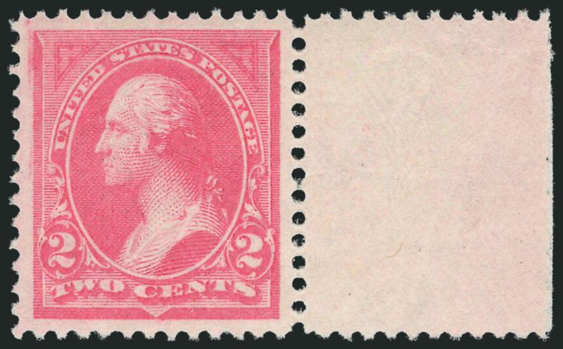 2c Pink, Ty. I (248).> Mint N.H., vibrant color, perfect centering with wide and balanced margins, Extremely Fine Gem, a spectacular stamp in every respect, P.S.E. encapsulated (Superb 98 SMQ $2,800.00), this
is the highest grade awarded to date and