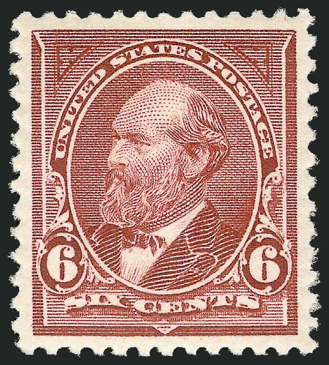 6c Dull Brown (256).> Mint N.H., rich color and proof-like impression nicely complemented by bright paper, perfectly centered<><>^EXTREMELY FINE GEM. A MAGNIFICENT MINT NEVER-HINGED EXAMPLE OF THE 1894 6-CENT
UNWATERMARKED BUREAU ISSUE IN THE FINES