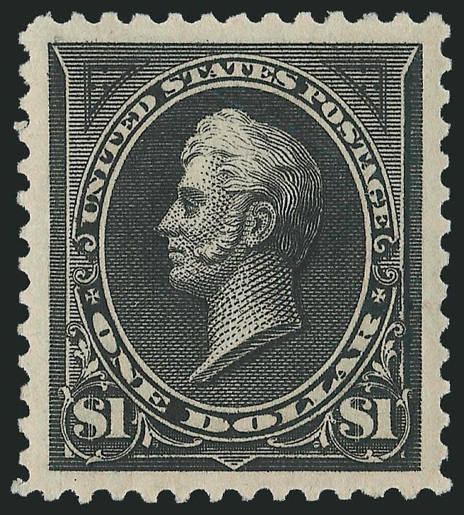 $1.00 Black (261).> Mint N.H., intense shade and proof-like impression on bright paper, perfectly centered with Jumbo margins all around<><>^EXTREMELY FINE GEM. A SPECTACULAR MINT NEVER-HINGED EXAMPLE OF THE
1894 $1.00 TYPE I UNWATERMARKED BUREAU I