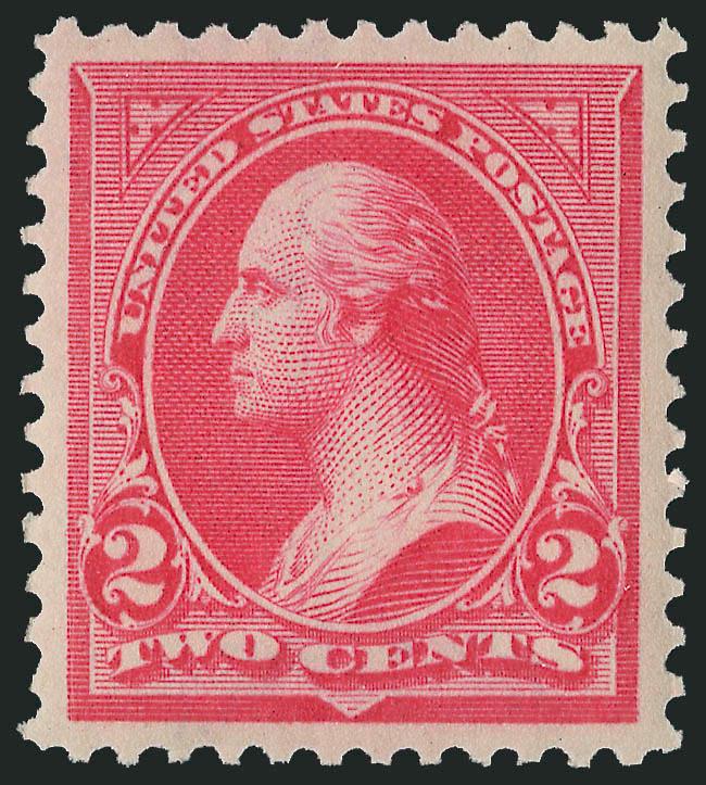 2c Carmine, Ty. II (266).> Mint N.H., vivid color and proof-like impression, perfect centering with wide margins<><>^EXTREMELY FINE GEM. AN OUTSTANDING EXAMPLE OF THE 2-CENT 1895 TY. II WATERMARKED BUREAU ISSUE
GRADED SUPERB 98 BY P.S.E. THIS IS TH