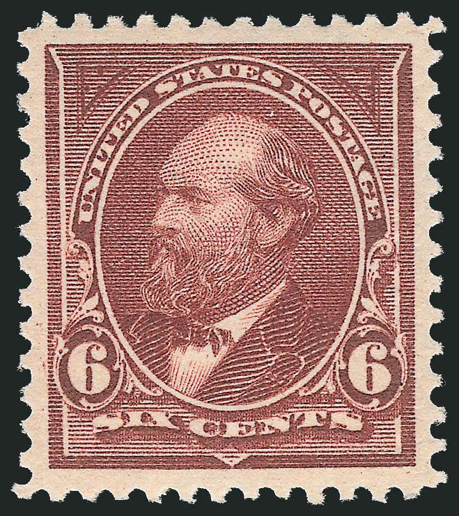 6c Dull Brown (271).> Mint N.H., beautiful color and detailed impression, nearly perfect centering with unusually wide Jumbo margins all around<><>^EXTREMELY FINE GEM. THIS MAGNIFICENT MINT NEVER-HINGED EXAMPLE
OF THE 6-CENT 1895 WATERMARKED BUREAU