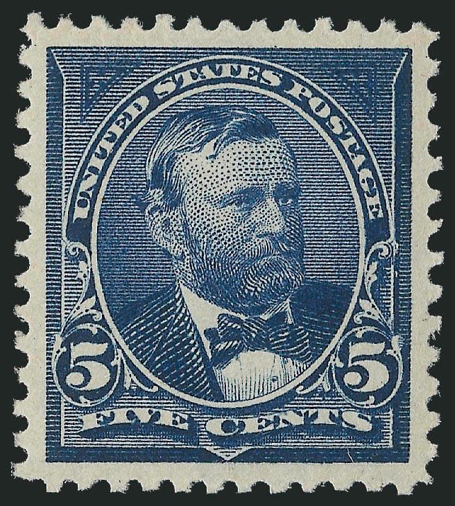 5c Dark Blue (281).> Mint N.H., deep rich color on bright paper, perfectly centered with incredibly wide Jumbo margins<><>^EXTREMELY FINE GEM. A MAGNIFICENT MINT NEVER-HINGED EXAMPLE OF THE 1894 5-CENT
UNWATERMARKED BUREAU ISSUE, WHICH HAS BEEN GRA