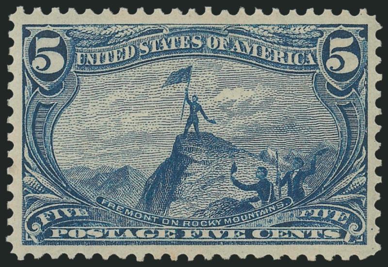 5c Trans-Mississippi (288).> Mint N.H., rich color, detailed impression on fresh paper, choice centering with well-proportioned margins<><>^EXTREMELY FINE GEM. A BEAUTIFUL MINT NEVER-HINGED EXAMPLE OF THE
5-CENT TRANS-MISSISSIPPI ISSUE.^<><>P.S.E