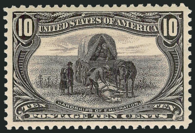 10c Trans-Mississippi (290).> Mint N.H., gorgeous deep rich color and perfect impression which shows every nuance of the engraving, perfectly centered with wide margins all around<><>^EXTREMELY FINE GEM. THIS
STAMP IS WITHOUT QUESTION ONE OF THE FI