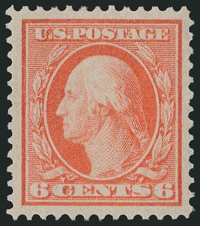 6c Red Orange, Bluish (362).> Lightly hinged, bright color on nicely blued paper, choice centering with wide margins all around<><>^EXTREMELY FINE GEM. AN EXCEPTIONAL EXAMPLE OF THE 6-CENT BLUISH PAPER GRADED
XF-SUPERB 95 BY P.S.E. THIS ISSUE IS RA