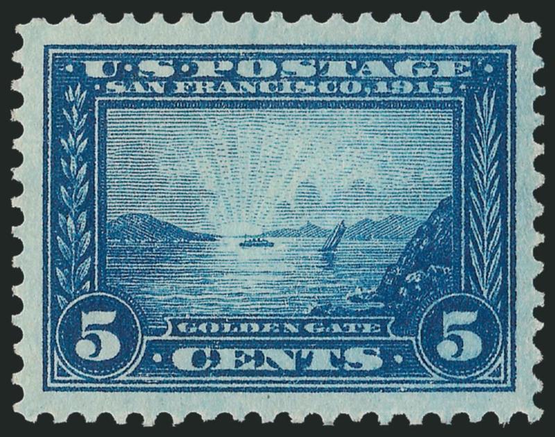 5c Panama-Pacific (399).> Mint N.H., rich color and crisp impression on fresh paper, perfectly centered with wide and balanced margins, Extremely Fine Gem, P.S.E. encapsulated (Superb 98 SMQ $2,250.00)