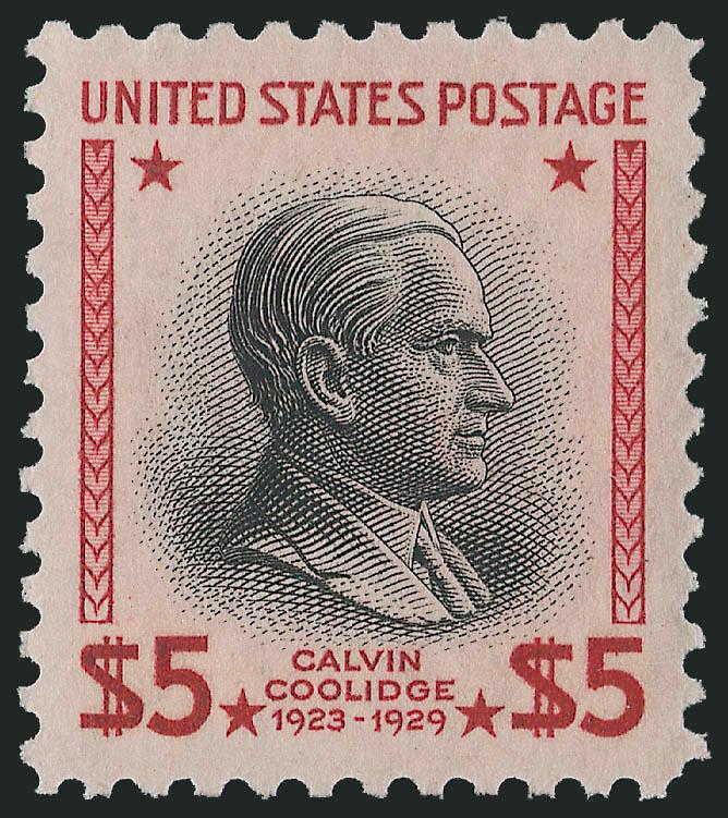 $5.00 Presidential (834).> Mint N.H., Jumbo margins, strong colors on crisp paper, Extremely Fine Gem, P.S.E. encapsulated (Superb 98 Jumbo SMQ $480.00), only three out of 188 submitted have been awarded this
grade with only one higher