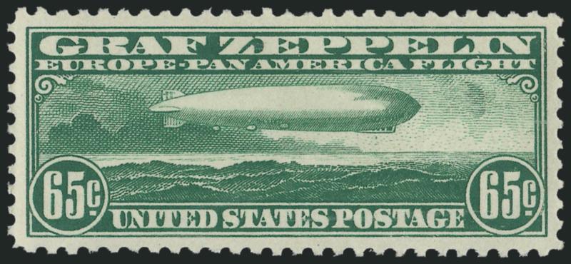 65c Graf Zeppelin (C13).> Mint N.H., gorgeous margins and centering, Extremely Fine Gem, P.S.E. encapsulated (XF-Superb 95 SMQ $570.00)