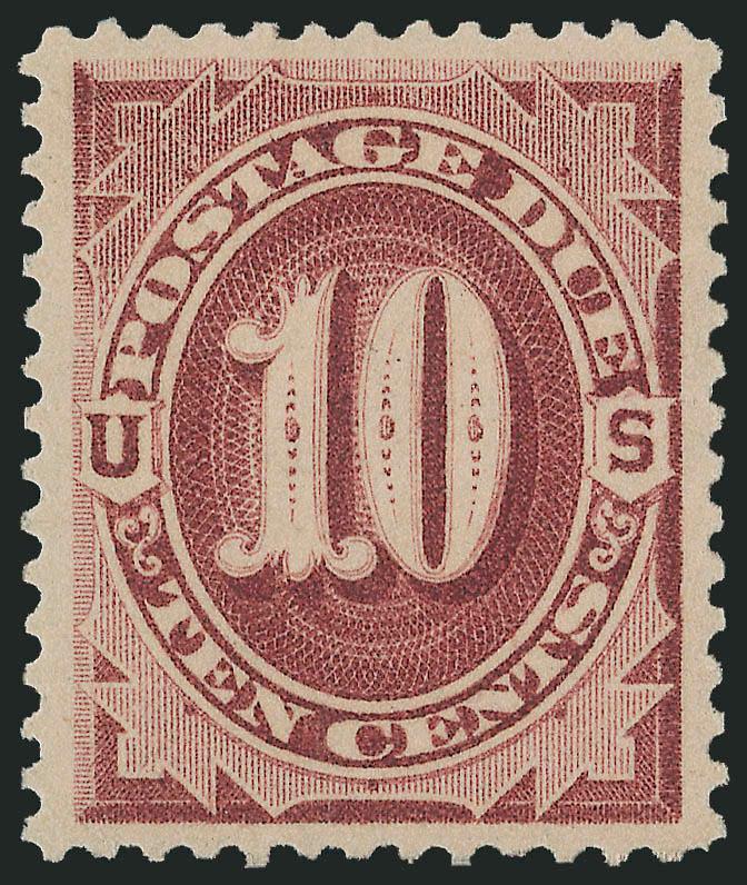 10c Red Brown (J19).> Original gum, barely hinged, exceptionally well centered with wide margins, rich color, Extremely Fine Gem, P.S.E. encapsulated (XF-Superb 95 SMQ $1,300.00), this is the highest grade
awarded to date and only one other shares t