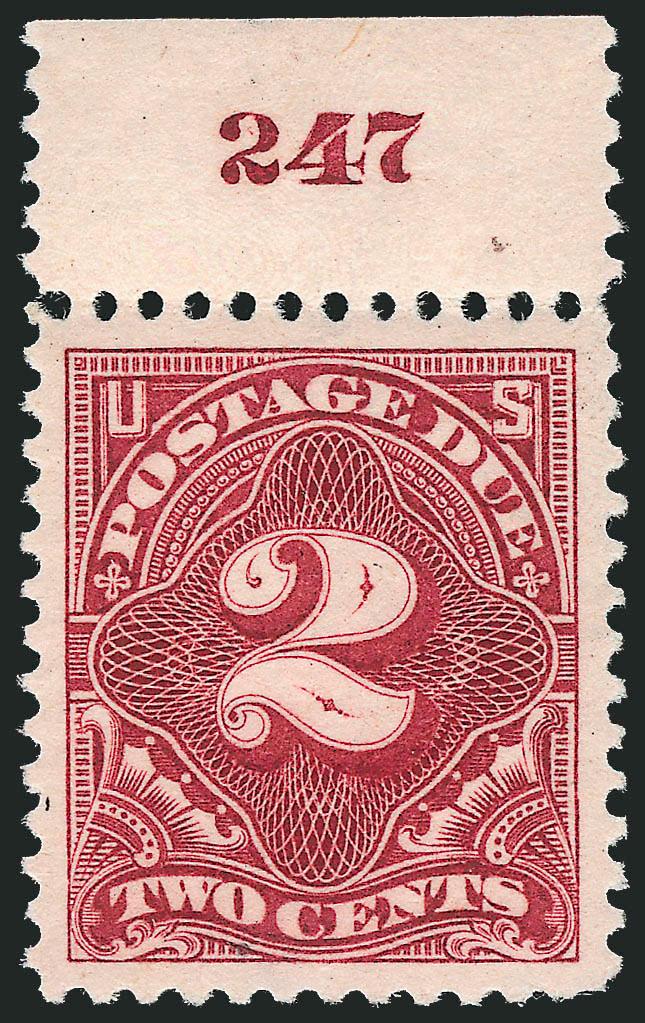 2c Deep Claret (J39).> Mint N.H. with top plate no. 247 selvage (lightly hinged in selvage only), Jumbo margins and precise centering, gorgeous deep rich color on bright white paper, Extremely Fine Gem, with
2008 P.S.E. certificate (Superb 98 Jumbo