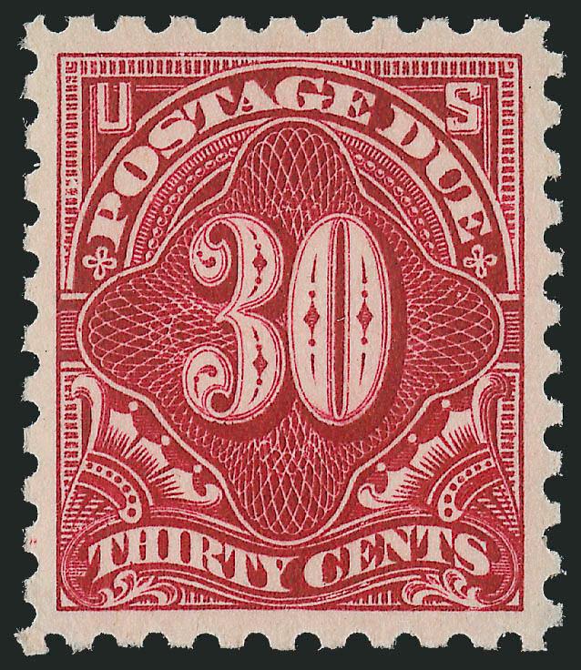 30c Carmine Lake (J57).> Mint N.H., gorgeous color, almost perfectly centered with unusually wide margins<><>^EXTREMELY FINE GEM. A SUPERB MINT NEVER-HINGED EXAMPLE OF THE 30-CENT POSTAGE DUE ISSUE, SCOTT J57,
GRADED XF-SUPERB 95 -- THIS IS THE HIG