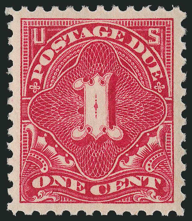 1c Carmine Rose (J61).> Mint N.H., brilliant color, perfect centering with wide margins, Extremely Fine Gem, P.S.E. encapsulated (Superb 98 SMQ $295.00), this is the highest grade awarded to date in the P.S.E.
Population Report and only one other sh