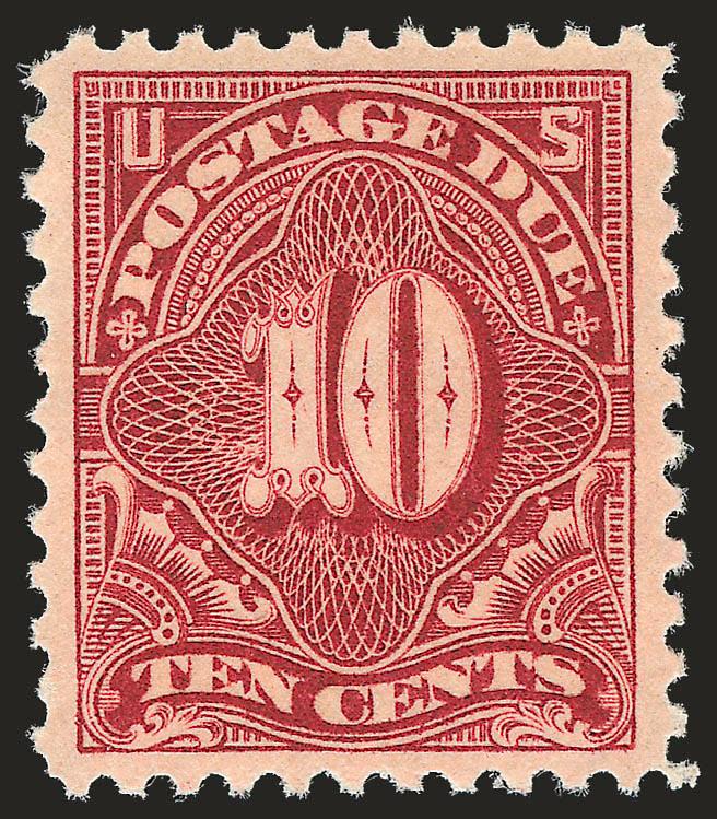 10c Deep Claret (J65b).> Mint N.H., beautiful margins and essentially perfectly centered, fresh, marvelous deep color, Extremely Fine Gem, P.S.E. encapsulated (XF-Superb 95 SMQ $335.00), this is the highest
grade awarded to date