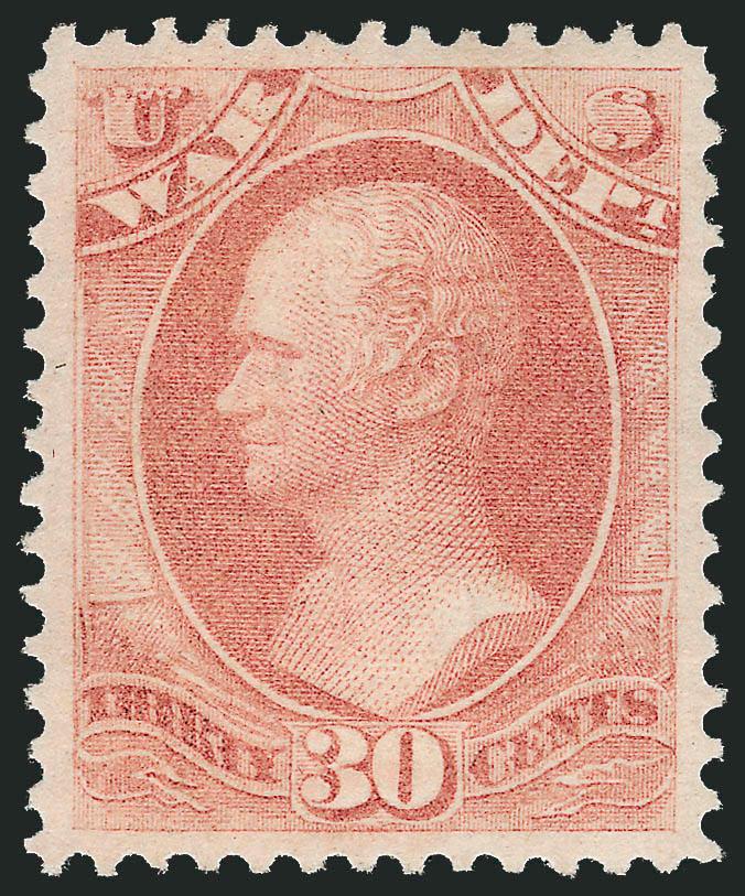 30c War (O92).> Original gum, essentially precise centering, light pastel color, Extremely Fine Gem, P.S.E. encapsulated (OGph, XF-Superb 95 SMQ $485.00), this is the highest grade awarded to date