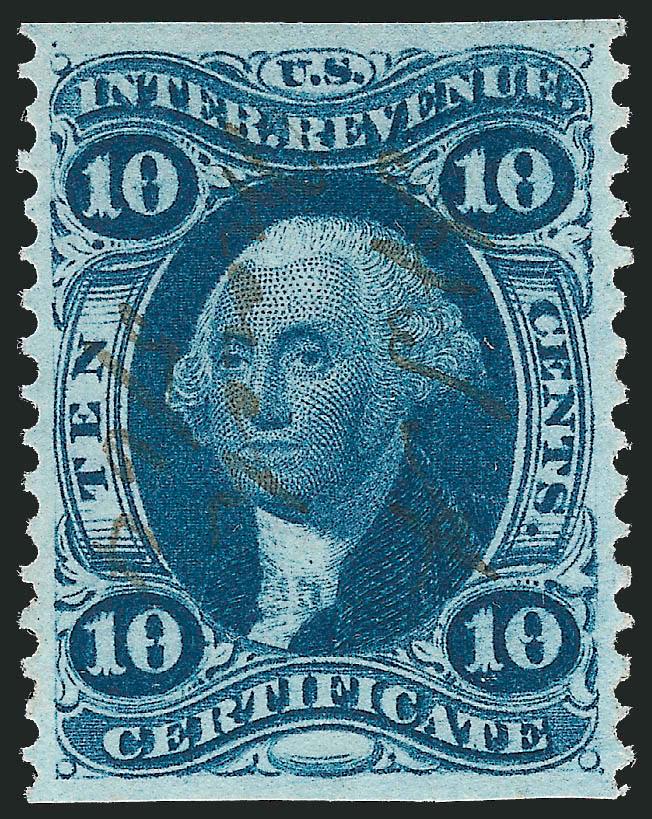 10c Certificate, Part Perforated (R33b).> Deep rich color, well-proportioned margins, light ms. cancel, Extremely Fine Gem, exceedingly scarce in such superb condition, 2007 P.F. certificate (XF-Superb 95) no
longer accompanies, with 2008 P.S.E. cert