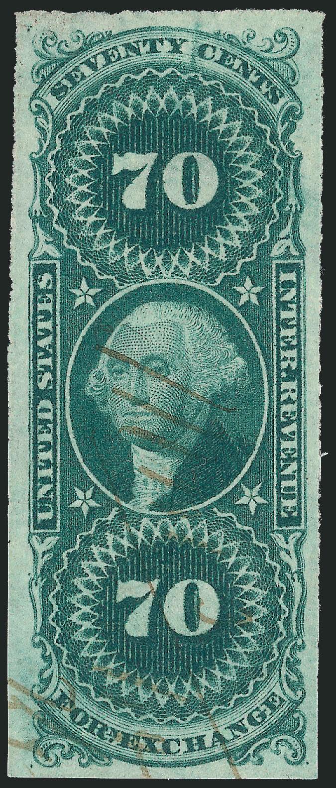 70c Foreign Exchange, Imperforate (R65a).> Large margins, rich color on fresh paper, manuscript cancel, Extremely Fine, with 2009 P.S.E. certificate (XF 90 Revenues are unlisted in SMQ)