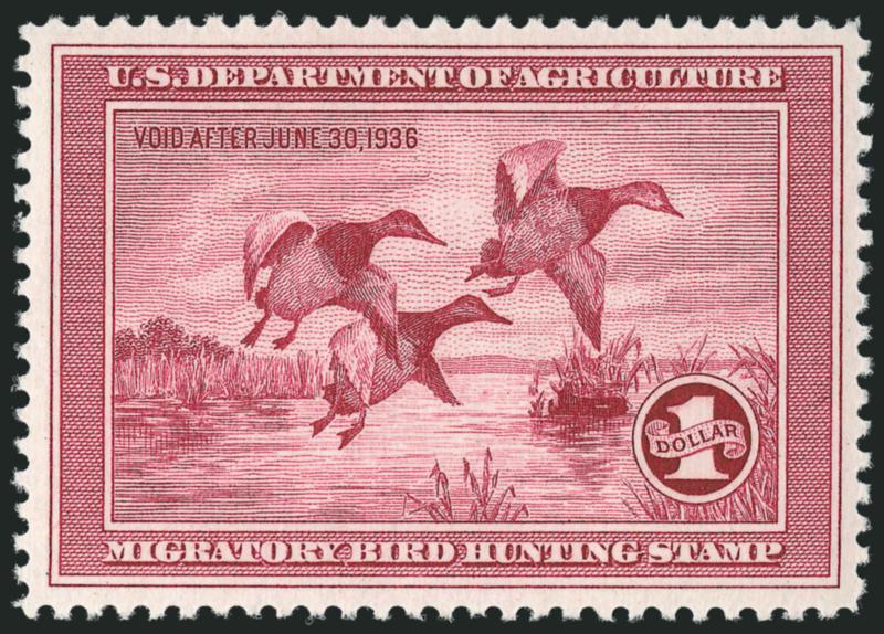 $1.00 1935 Hunting Permit (RW2).> Mint N.H., fabulous margins and centering, marvelous color, Extremely Fine Gem, P.S.E. encapsulated (XF-Superb 95 SMQ $1,750.00)