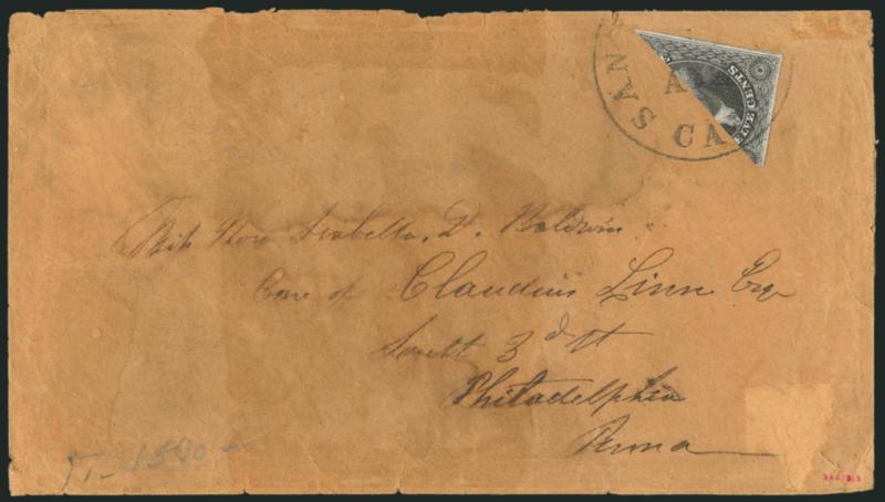 12c Black, Diagonal Half Used as 6c (17a).> Tied across the cut by San Francisco Cal. Aug. ? circular datestamp on cover to Philadelphia, cover flaws, otherwise Very Fine, with 1971 P.F. certificate
