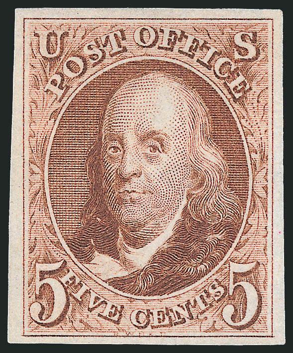 5c Red Brown, Reproduction (3).> Without gum as issued, ample to large margins, lovely color and strong impression, Extremely Fine, also incl. No. 4P3 rebacked (not counted)
