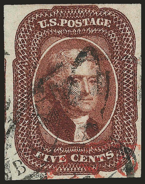 5c Red Brown (12).> Ample to huge margins, rich color, French transit and ms. due mark, also part of red U.S. transit, Very Fine