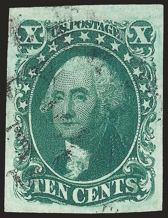 10c Green, Ty. III (15).> Large to huge margins, rich color on bright paper, Extremely Fine Gem, with 2007 P.S.E. certificate (XF-Superb 95 SMQ $590.00)