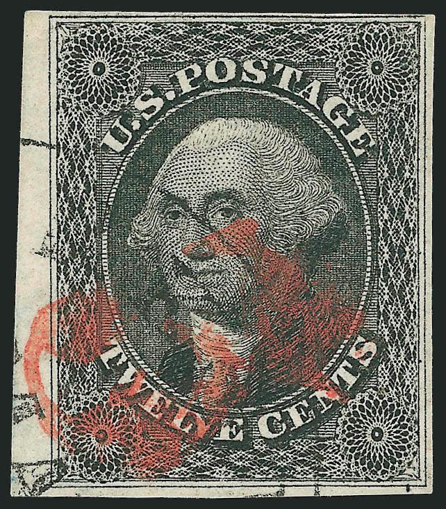 12c Black (17).> Large margins to just touched incl. <sheet margin at left,> intense shade and impression, neat strike of town datestamp and <red 3> credit handstamp, Fine, with 1989 P.F. certificate