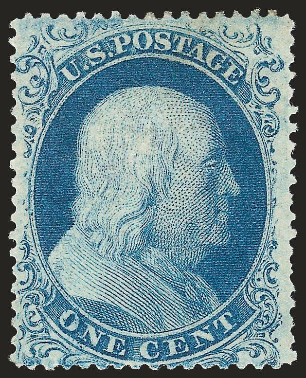 1c Blue, Ty. I (18).> Position 57L12, original gum, strong color, margins wide to just touching at bottom, Fine, with 1992 and 2007 P.F. certificates
