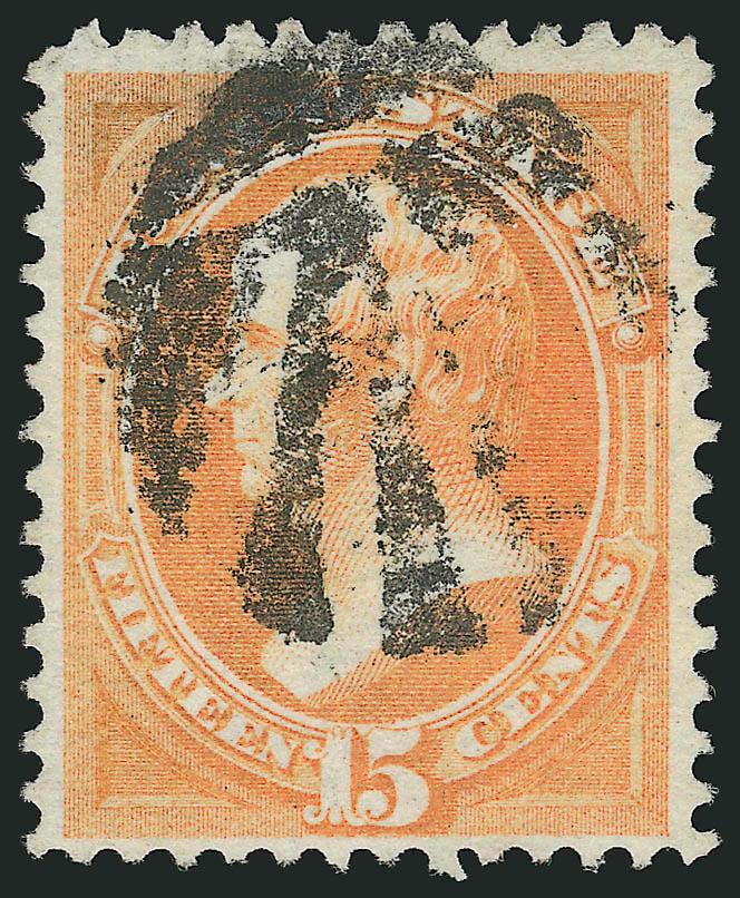 15c Orange, Grill (141).> H. Grill, brilliant color, unusual geometric cork cancel, Very Fine and choice, with 2000 P.F. certificate