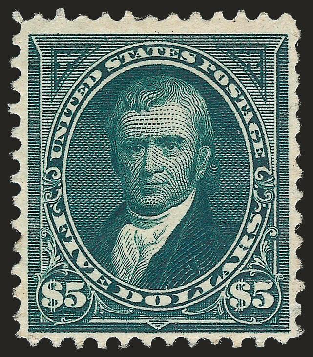 $5.00 Dark Green (263).> Disturbed original gum, tiny corner thin and few nibbed perfs at right, otherwise Fine