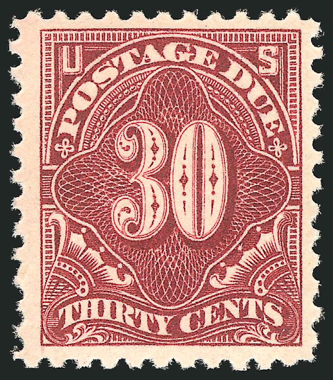 30c Deep Claret (J66a).> Mint N.H., intense color and proof-like impression, wide margins, Very Fine and choice, with 1993 P.F. certificate