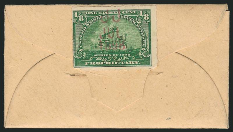 Battleship Proprietary Stamps on Court Plaster Packets.> Ten, most with -18c Green but two with -58c Blue, one unopened, manufacturers incl. Johnson & Johnson, J.H. Thacher, Dorance and Littlefield, Very Fine
group