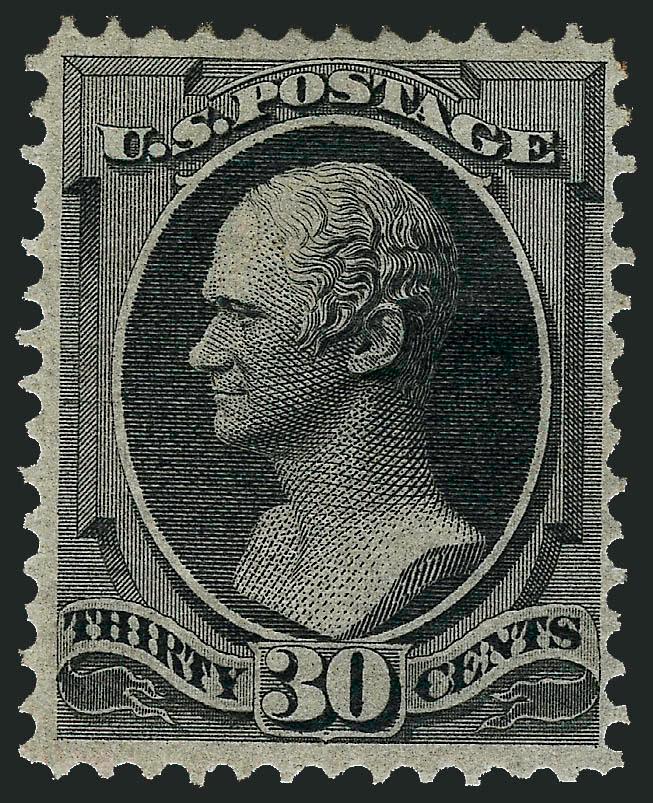 30c Black (154).> Original gum, crisp impression, choice centering for this difficult issue<><>^VERY FINE AND CHOICE. A RARE SOUND AND CENTERED ORIGINAL-GUM EXAMPLE OF THE 30-CENT 1870 NATIONAL BANK NOTE COMPANY
UNGRILLED ISSUE.^<><>In recent yea