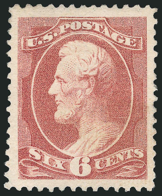 6c Deep Brown Red (208a).> Original gum, small hinge mark, brilliant color, gorgeous centering with Jumbo margins<><>^EXTREMELY FINE GEM. A SUPERB EXAMPLE OF THE 6-CENT 1882 LINCOLN ISSUE WITH ENORMOUS
MARGINS.^<><>With 2010 P.S.E. certificate (O