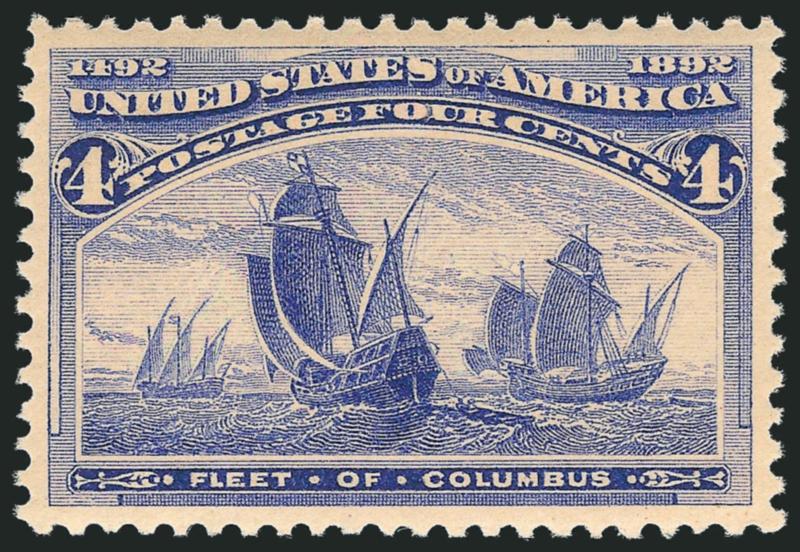 4c Columbian (233).> Mint N.H., brilliant color on crisp paper, gorgeous centering with wide and balanced margins, Extremely Fine Gem, with 2009 P.S.E. certificate (XF-Superb 95 SMQ $1,200.00)