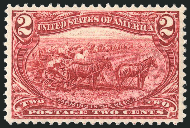 2c Trans-Mississippi (286).> Mint N.H., brilliant color on post-office fresh paper, gorgeous centering, Extremely Fine Gem, with 1996 P.F. and 2009 P.S.E. certificates (XF-Superb 95 SMQ $670.00)