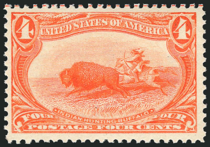 4c Trans-Mississippi (287).> Mint N.H., blazing color, unusually wide margins, Very Fine and choice, ex Odeneal, with 1983 and 2007 P.F. certificates