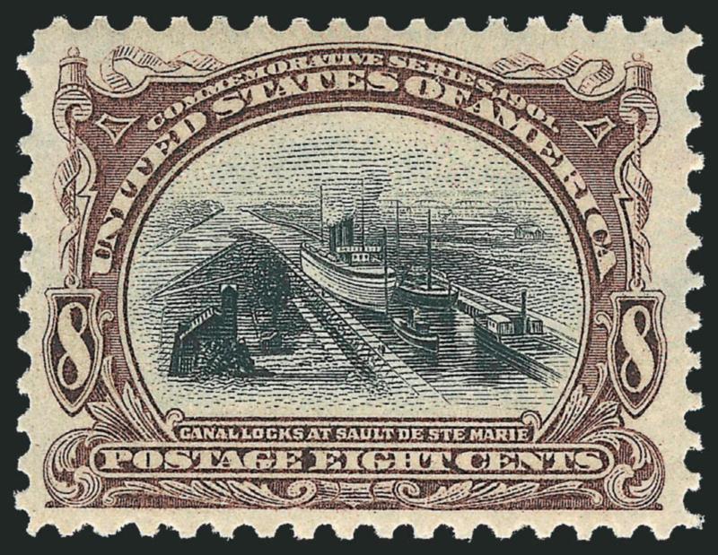 8c Pan-American (298).> Mint N.H., magnificent margins and almost perfectly centered, strong colors and fine impression, Extremely Fine, with 1993 P.F. certificate for block and 2009 P.S.E. certificate (XF 90
SMQ $525.00)