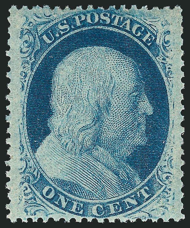 1c Blue, Ty. V (24). Mint N.H.,> rich color, wide and balanced margins, Extremely Fine, with 2009 P.S.E. certificate (XF 90 SMQ $990.00), Scott Retail as hinged