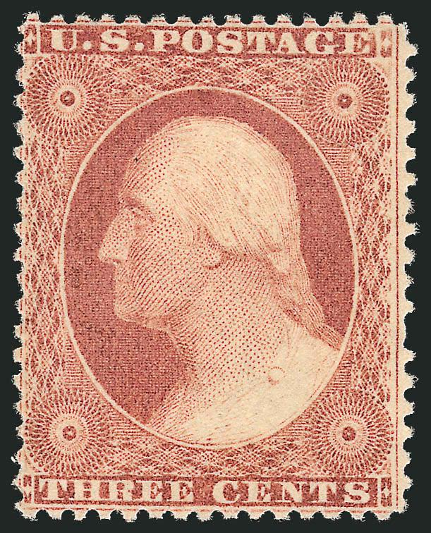 3c Rose, Ty. I (25).> Original gum, single hinge mark, radiant color, detailed impression, single short perf at right not mentioned on accompanying certificate, fresh and Very Fine appearance, ex Geisler, with
2006 P.F. certificate
