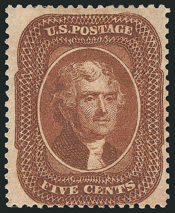 5c Orange Brown, Ty. II (30).> Original gum, h.r., deep rich color and detailed impression, reperfed at right, Fine appearance, with 2007 P.F. certificate
